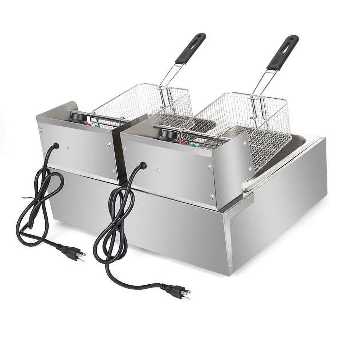 12.7QT Electric Deep Fryer with 2 Baskets and Lid, Stainless Steel Dual Tank G6943