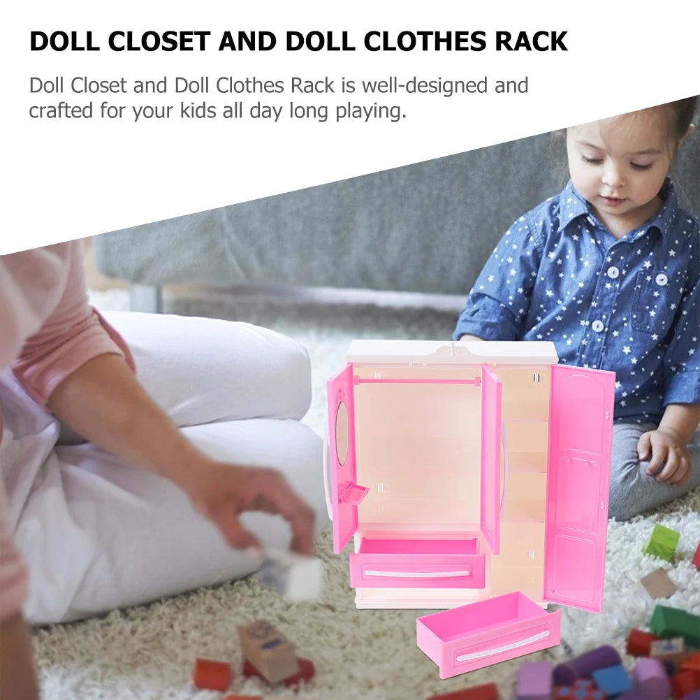 Doll Wardrobe Coat Hangers Furniture Storage Closet Rack Y701