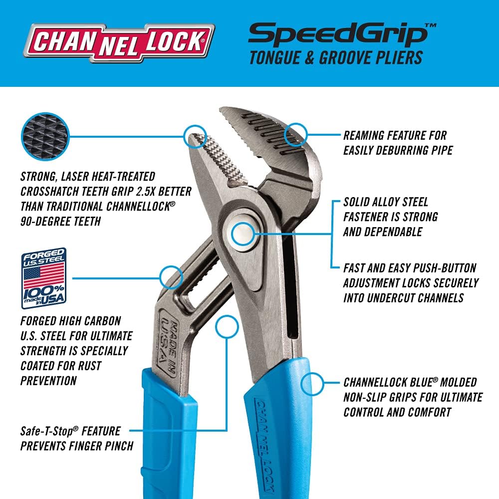 2pc Tongue & Groove Pliers Set, Forged High Carbon Steel F976034