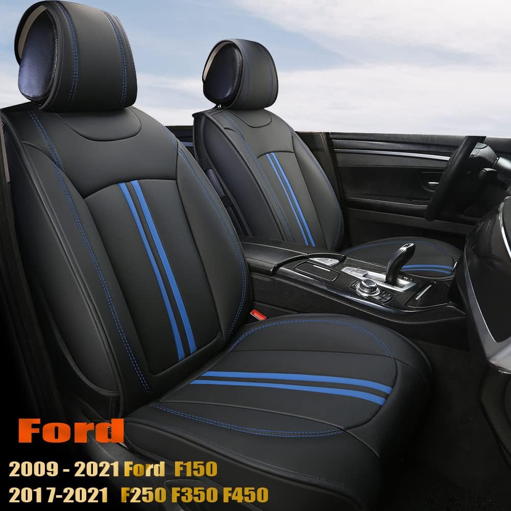 Front Seat Covers Faux Leather Pickup Trucks Seat Protectors (Black+Grey) Y632830