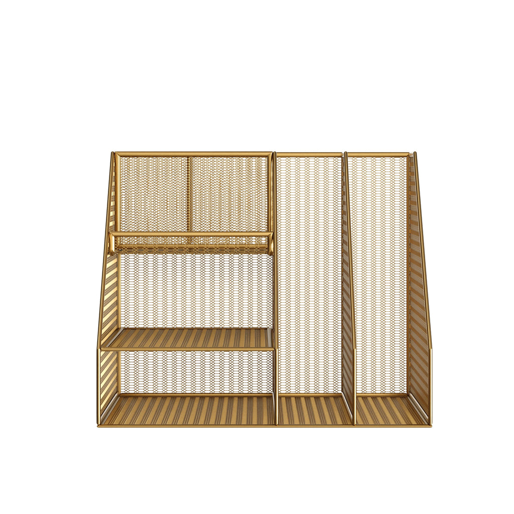 Gold Mesh Metal Desktop Organizer with Magazine File Holder N69868