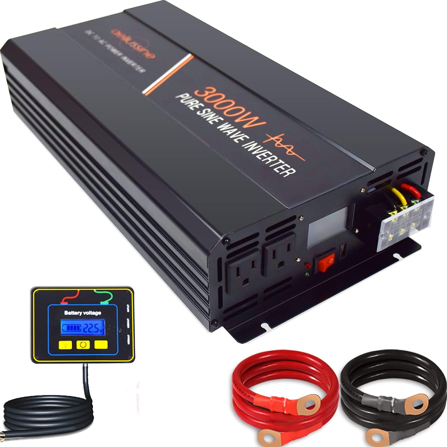 3000 Watt Pure Sine Wave Inverter 24 Volt DC to AC 110V 120V with LCD Display Q261827