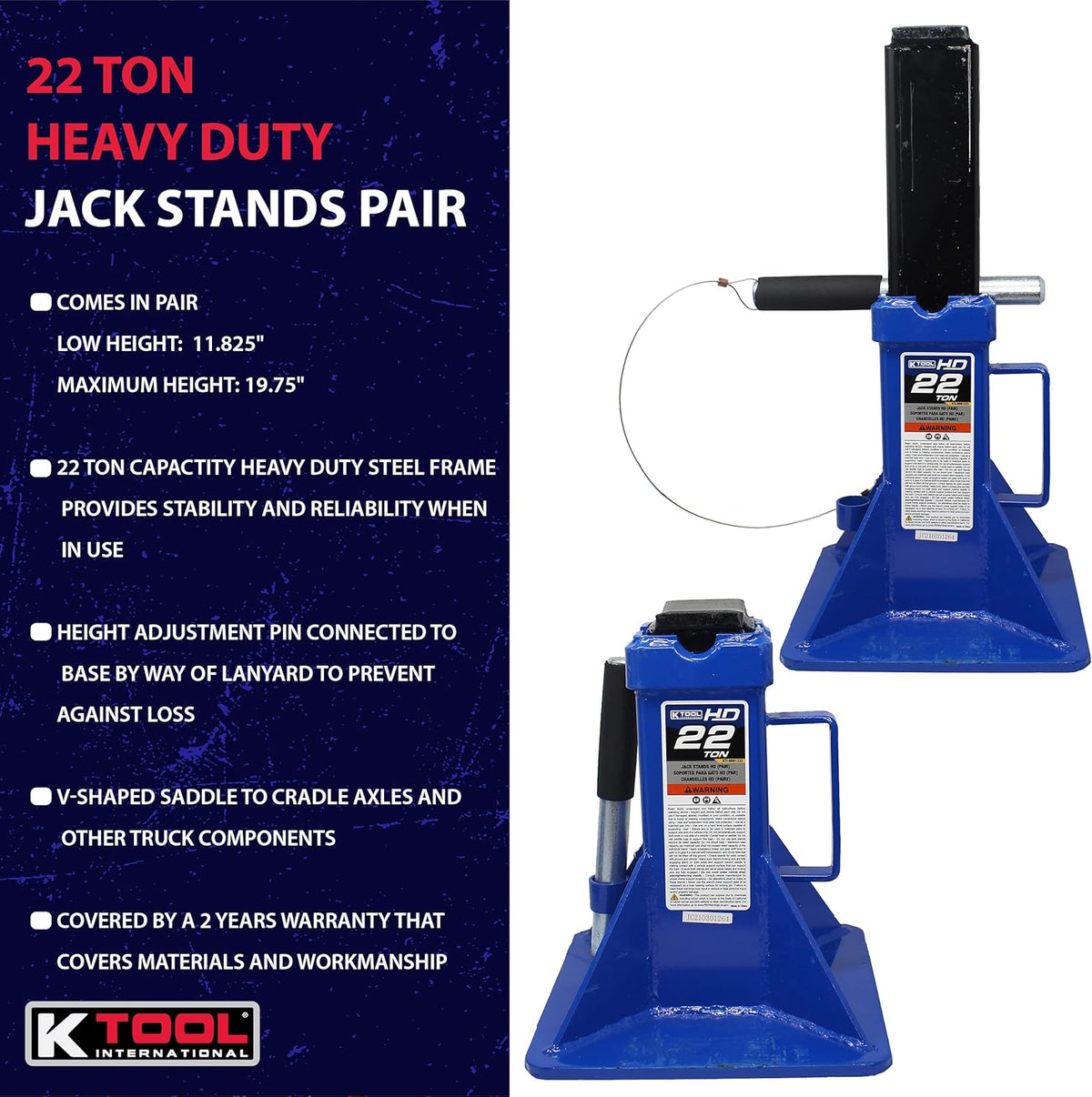 3 Ton Jack Stands Pair, Height Ranges 11 2/5" to 16 7/10", Pack of 2 A8103