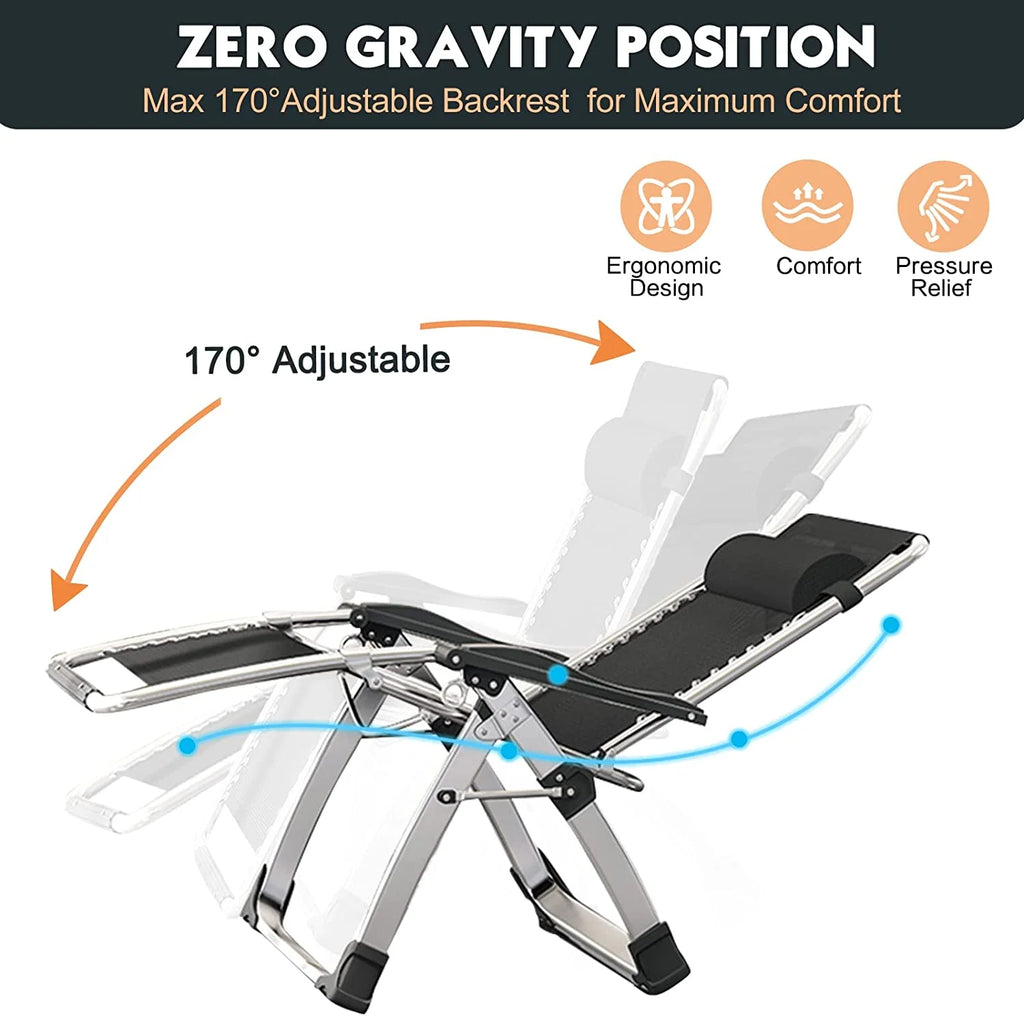 Zero Gravity Reclining Patio Folding Chair with Removable Cushion, Cup Holder, Support 440 LBS C39455