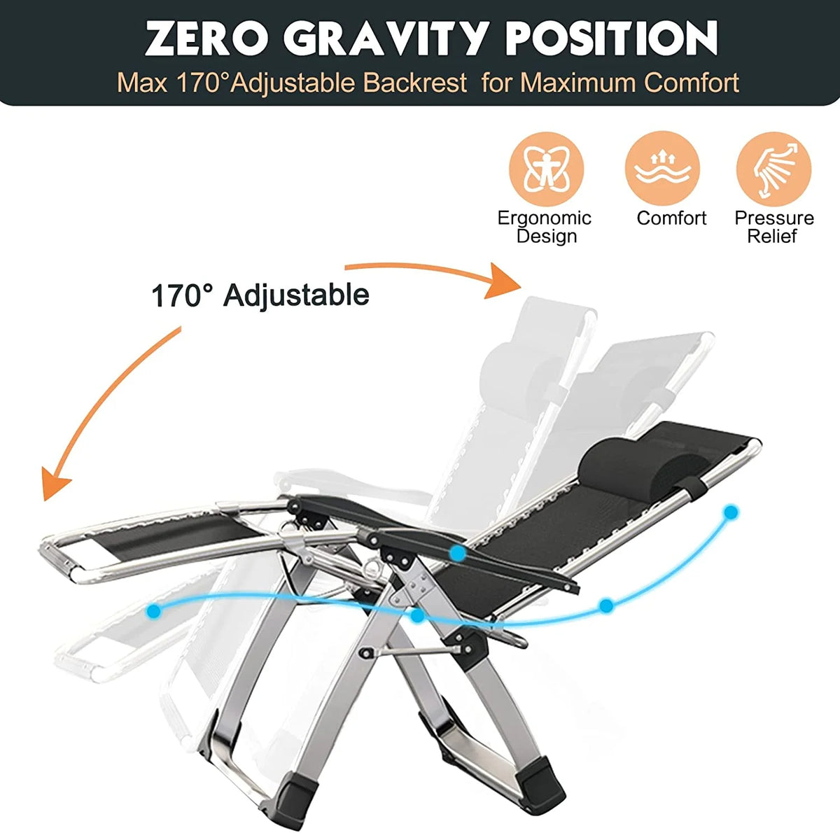 Zero Gravity Reclining Patio Folding Chair with Removable Cushion, Cup Holder, Support 440 LBS C39455