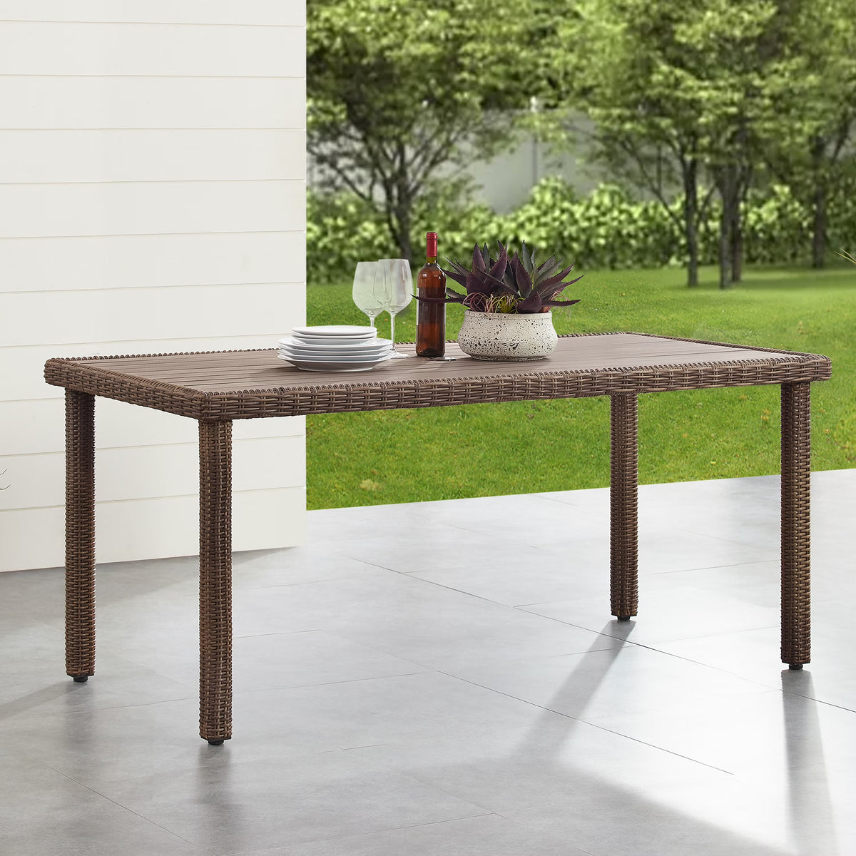 Wicker 6-Person Outdoor Dining Table with Umbrella Hole T502