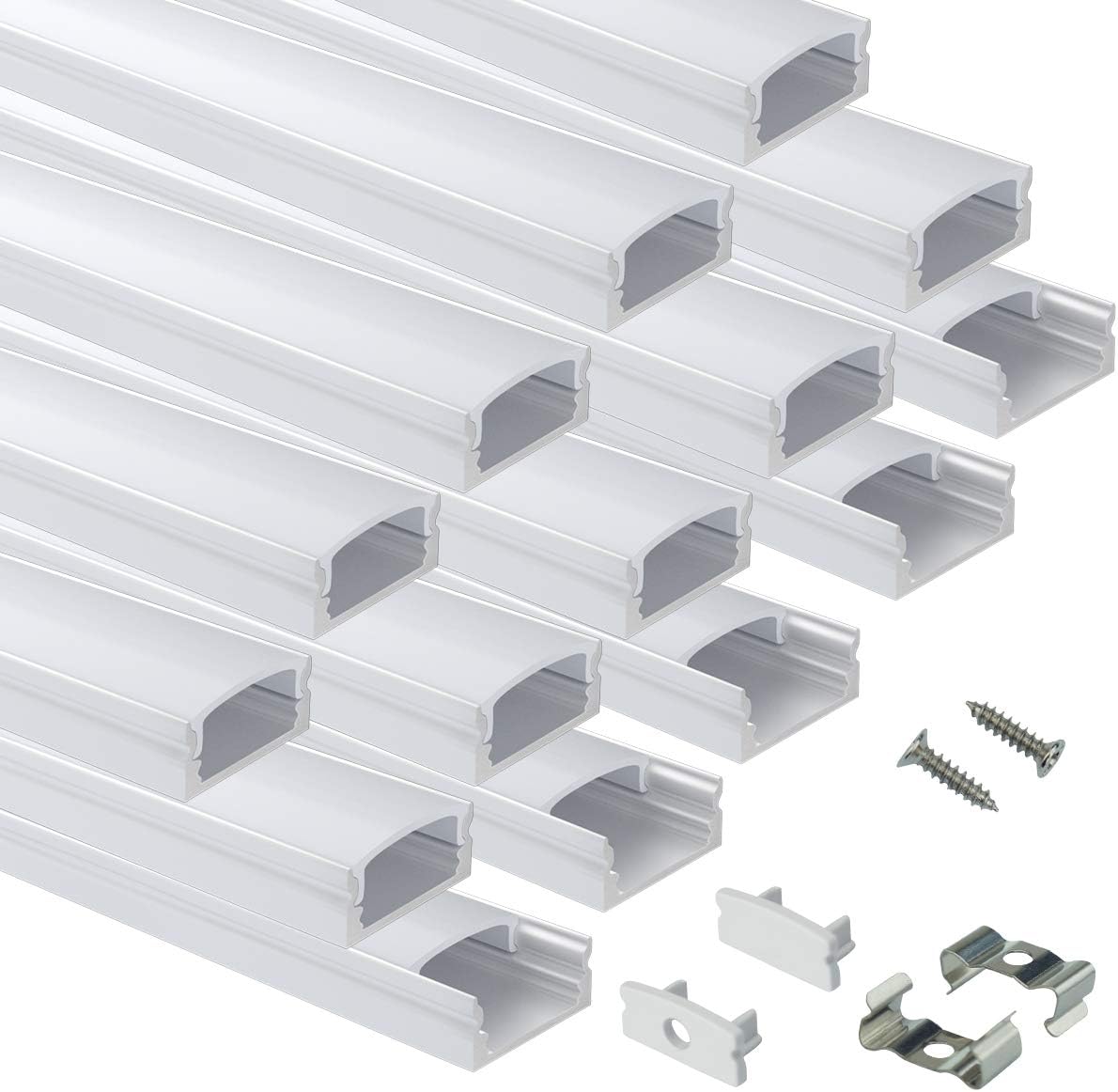 40Pack 3.3FT LED Channel System with Milky White Cover Lens, Silver Aluminum Extrusion Profile Housing Track L5823