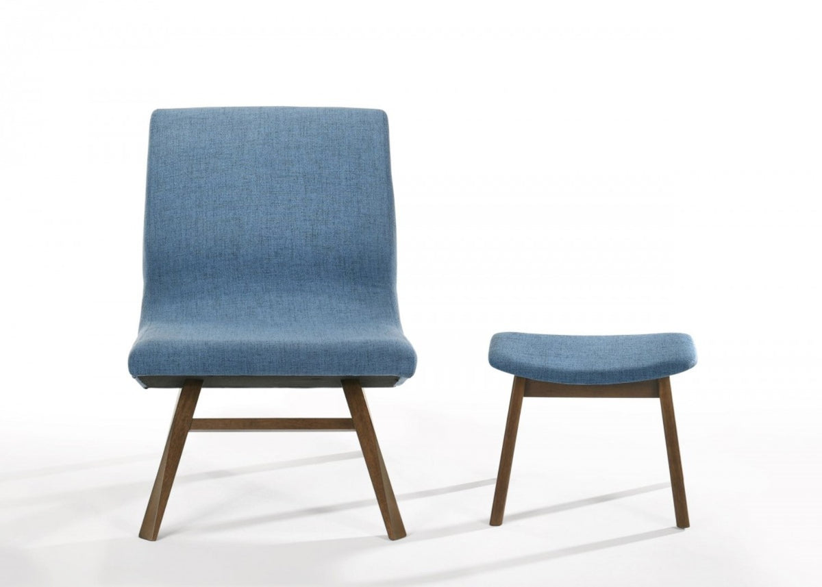 Blue & Walnut Accent Chair & Ottoman Z8379