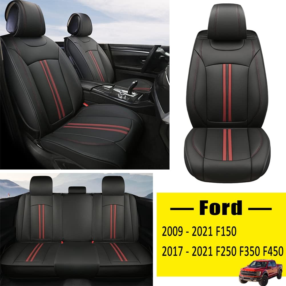 Front Seat Covers Faux Leather Pickup Trucks Seat Protectors (Black+Grey) Y632830