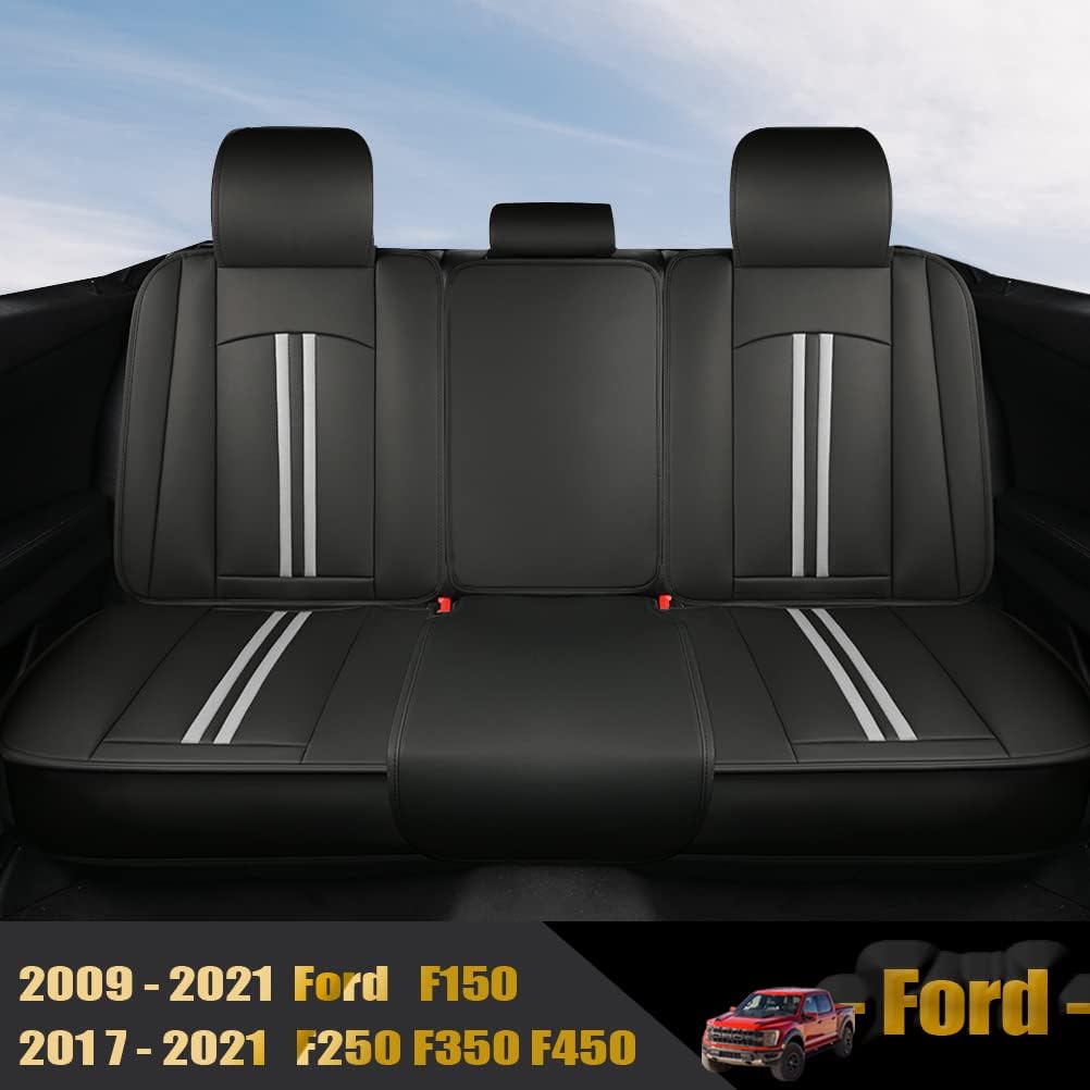 Front Seat Covers Faux Leather Pickup Trucks Seat Protectors (Black+Grey) Y632830