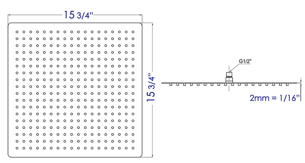 Solid Brushed Stainless Steel 16" Square Rain Shower Head X89443