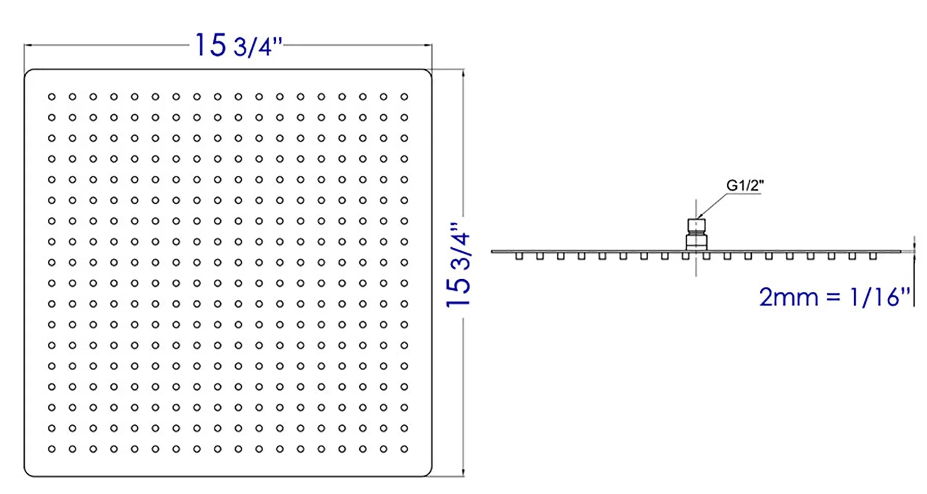 Solid Brushed Stainless Steel 16" Square Rain Shower Head X89443