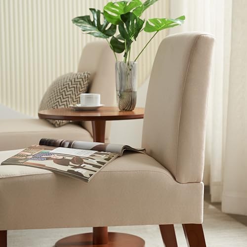 Beige Fabric Accent Chair with Wood Frame V14298