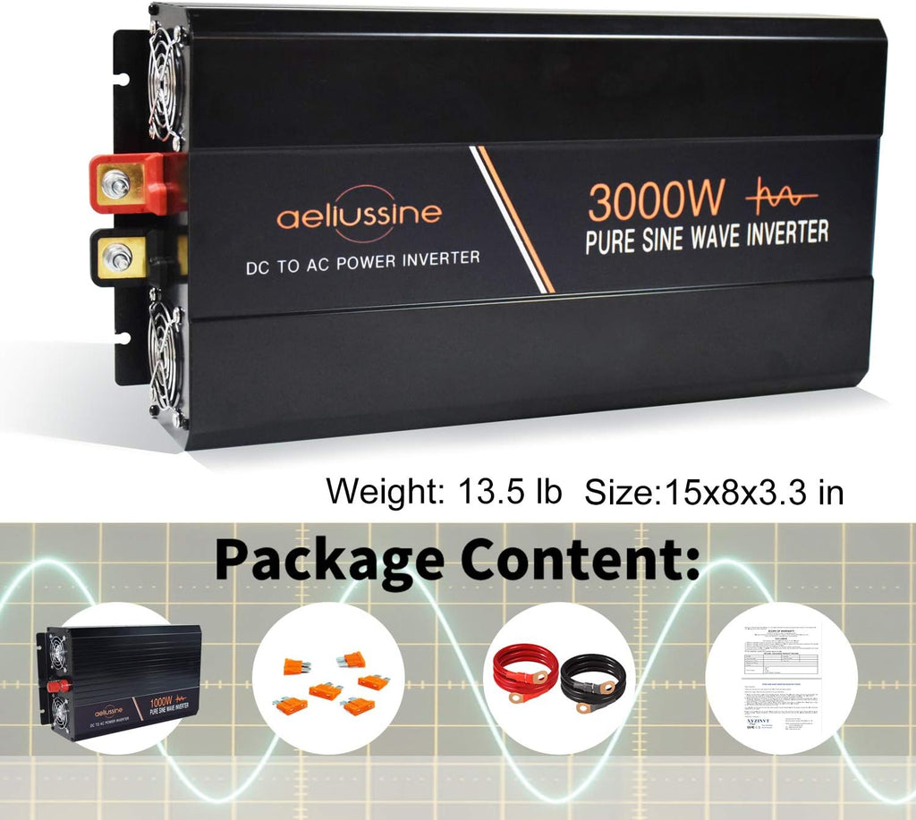 3000 Watt Pure Sine Wave Inverter 24 Volt DC to AC 110V 120V with LCD Display Q261827