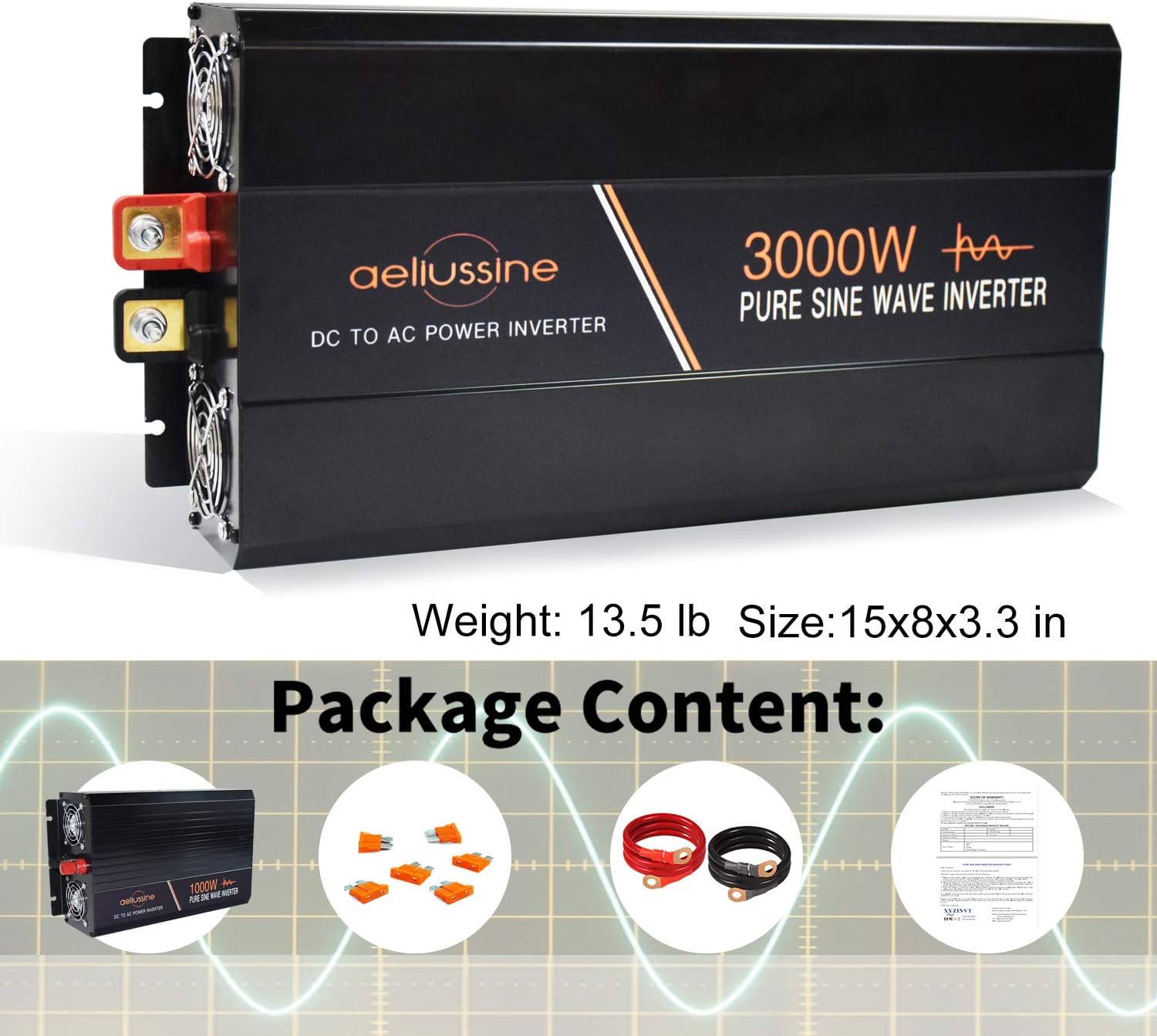 3000 Watt Pure Sine Wave Inverter 24 Volt DC to AC 110V 120V with LCD Display Q261827