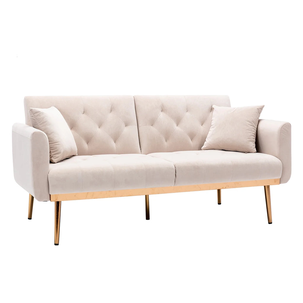 Beige Velvet Futon Sofa Bed with Two Pillows X923245