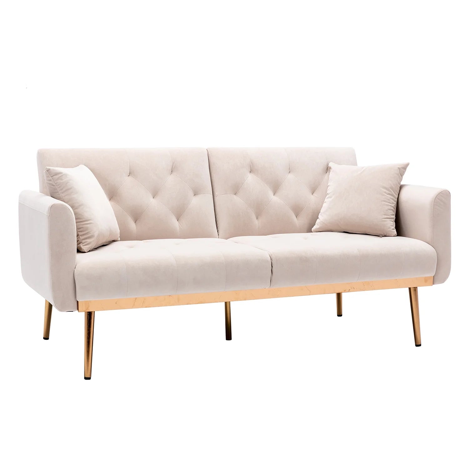 Beige Velvet Futon Sofa Bed with Two Pillows X923245