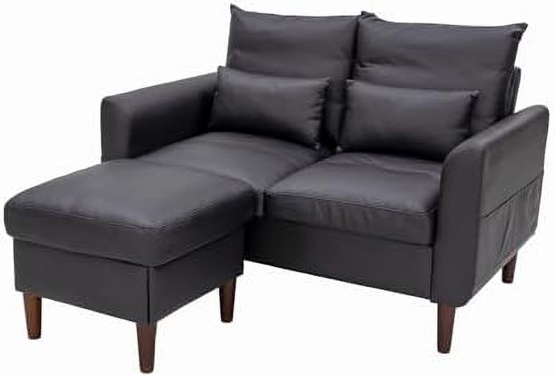 Black Faux Leather 2-Seater Sofa with Wood Leg C275028