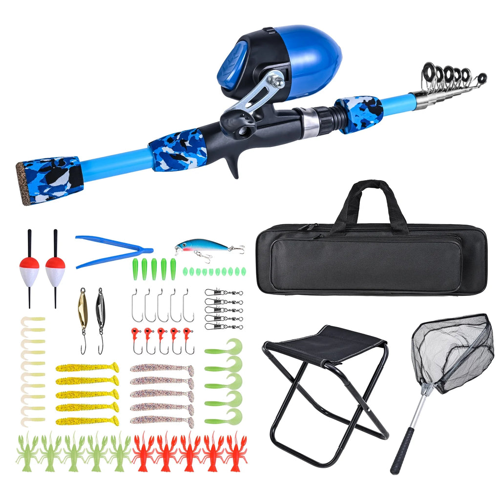 Fishing Kit with Rod, Reel, Stool, Landing Net, and Tackle Box G7164