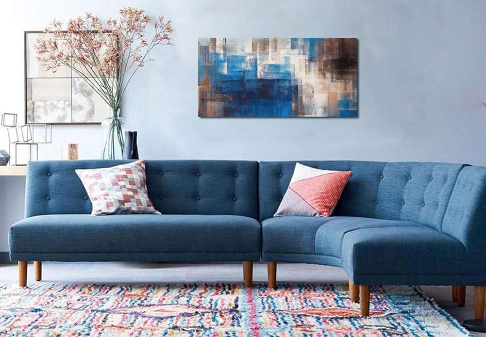 Blue Gray Brown Abstract Framed Canvas Artwork 20X40in L59510