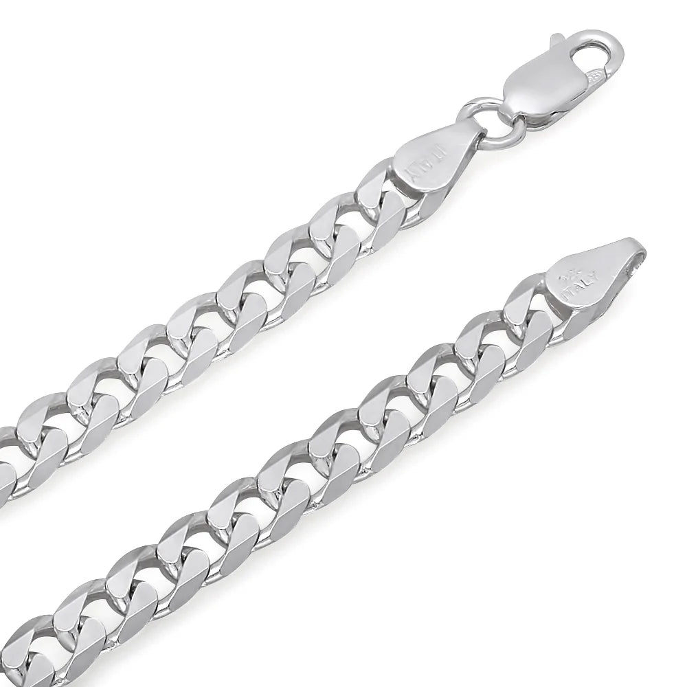 5mm Solid .925 Sterling Silver Flat Cuban Link Chain Necklace + Bracelet Set, 30" + 8" F4533