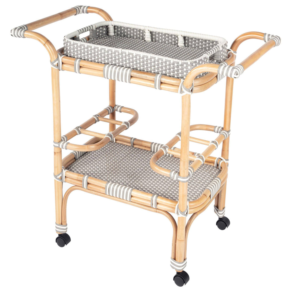 Grey & White Rattan Bar Cart Z8547