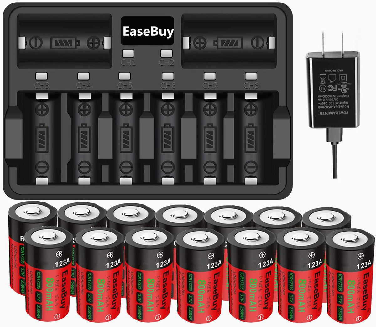 Rechargeable 123A Batteries 16 Pack with Charger K943
