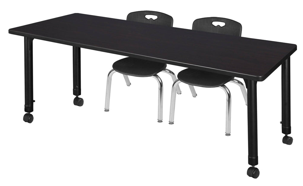 72x22 Height Adjustable Mobile Classroom Table with 2 Stack Chairs T4084