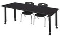 72x22 Height Adjustable Mobile Classroom Table with 2 Stack Chairs T4084