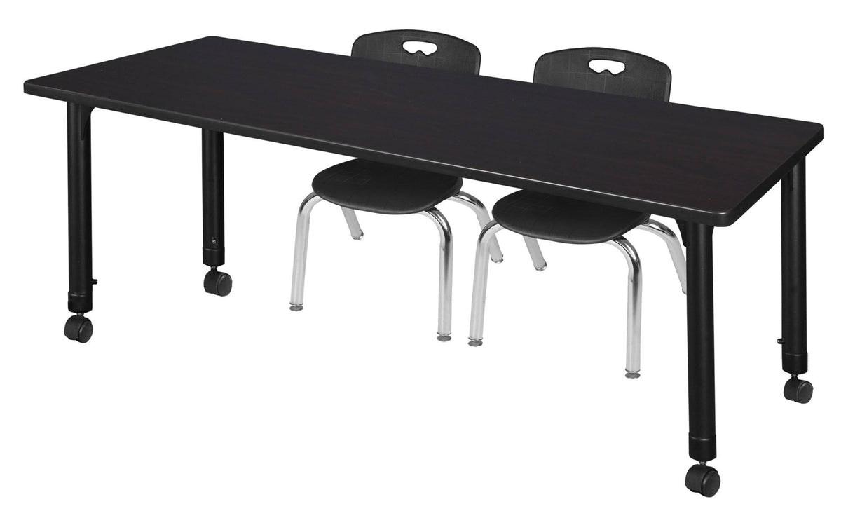 72x22 Height Adjustable Mobile Classroom Table with 2 Stack Chairs T4084
