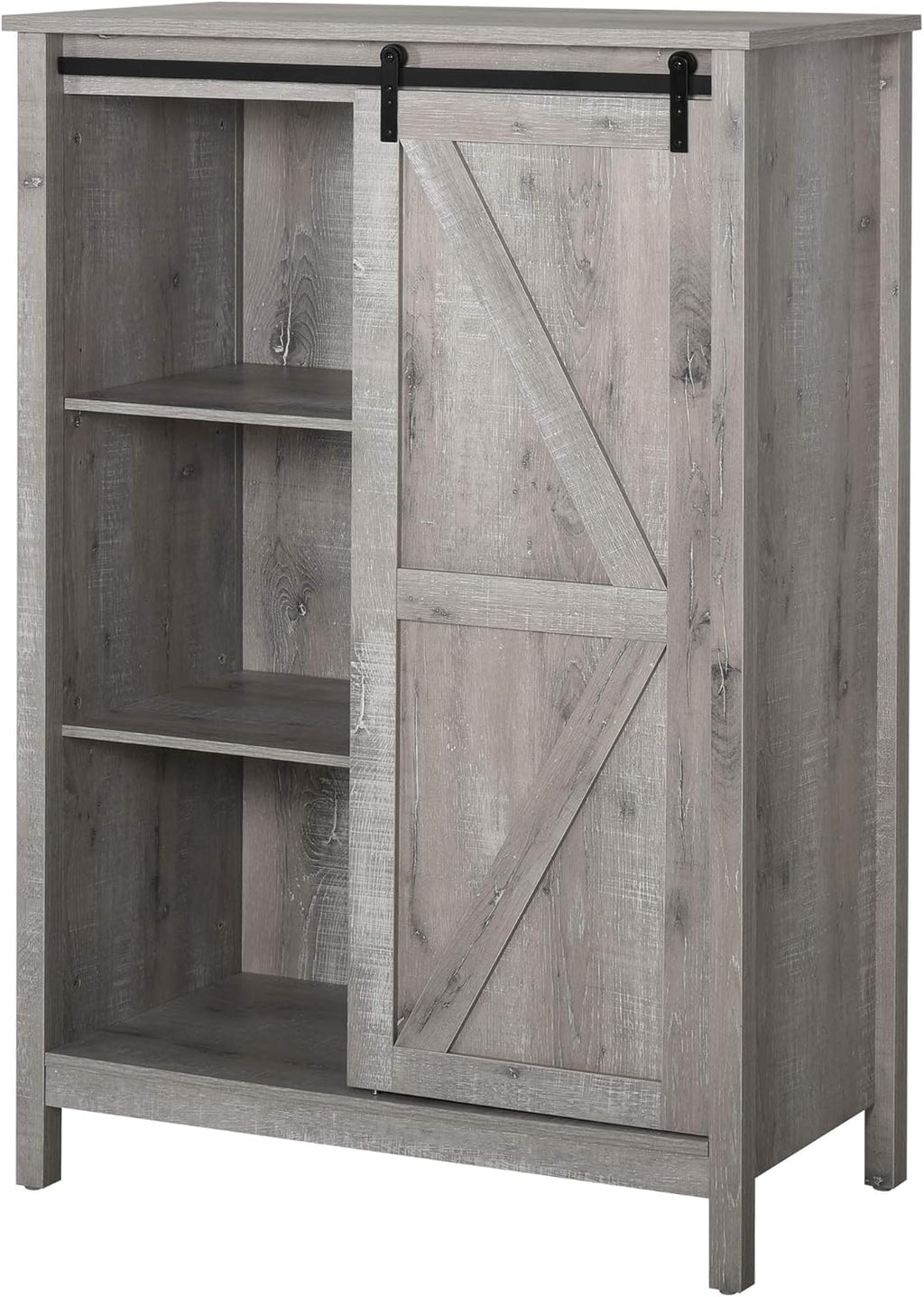 3-Tier Accent Cabinet with Barn Door and Adjustable Shelf U7991