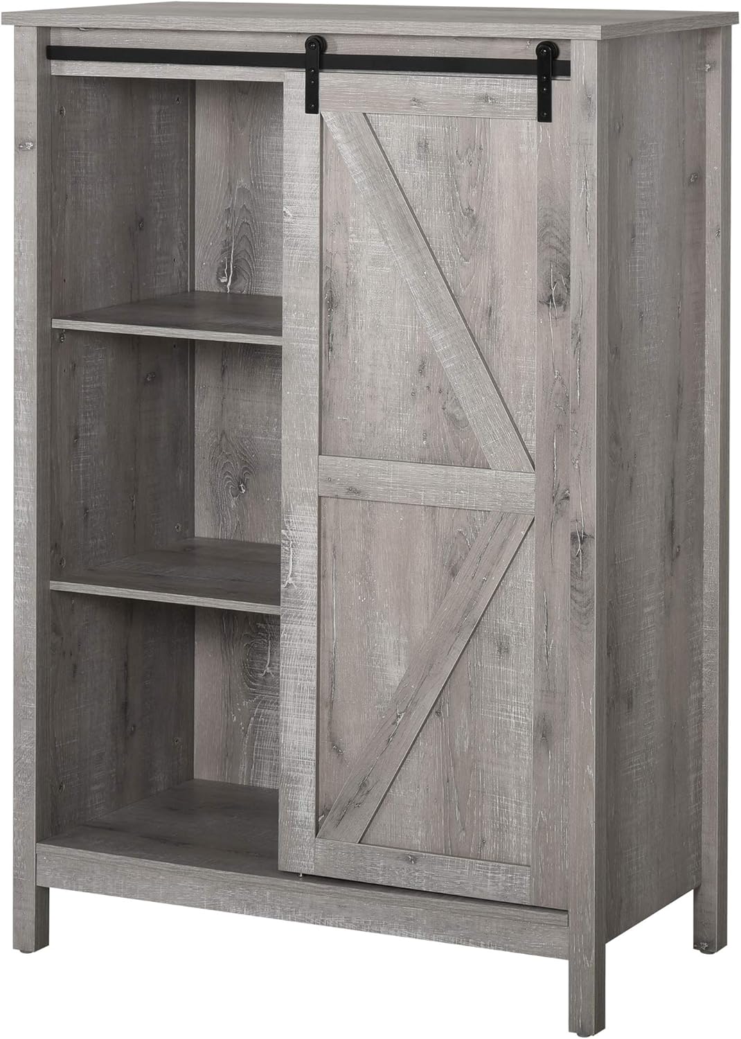 3-Tier Accent Cabinet with Barn Door and Adjustable Shelf U7991