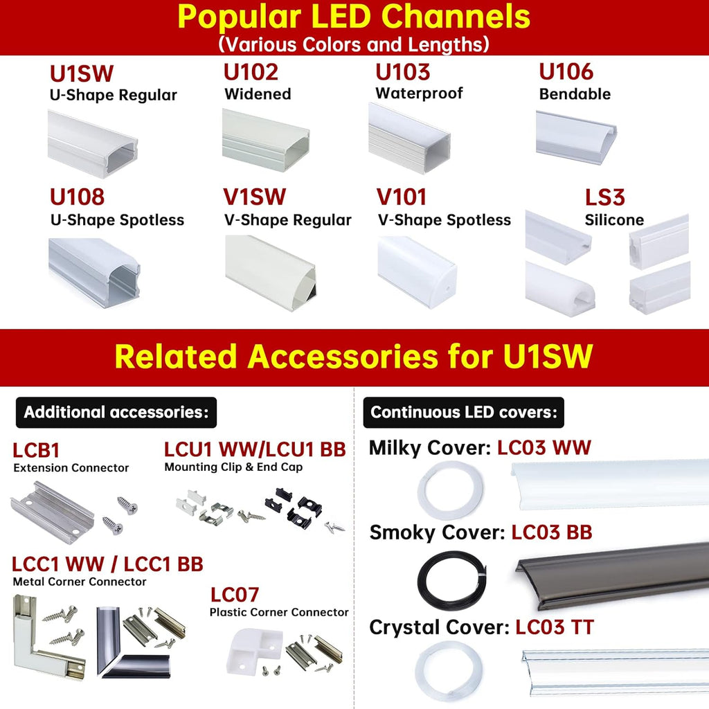 40Pack 3.3FT LED Channel System with Milky White Cover Lens, Silver Aluminum Extrusion Profile Housing Track L5823