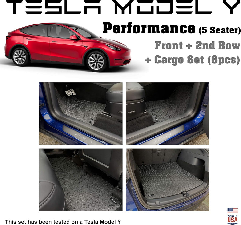 Black Rubber Floor Mat and Cargo Mat Set for Tesla Model Y Z409
