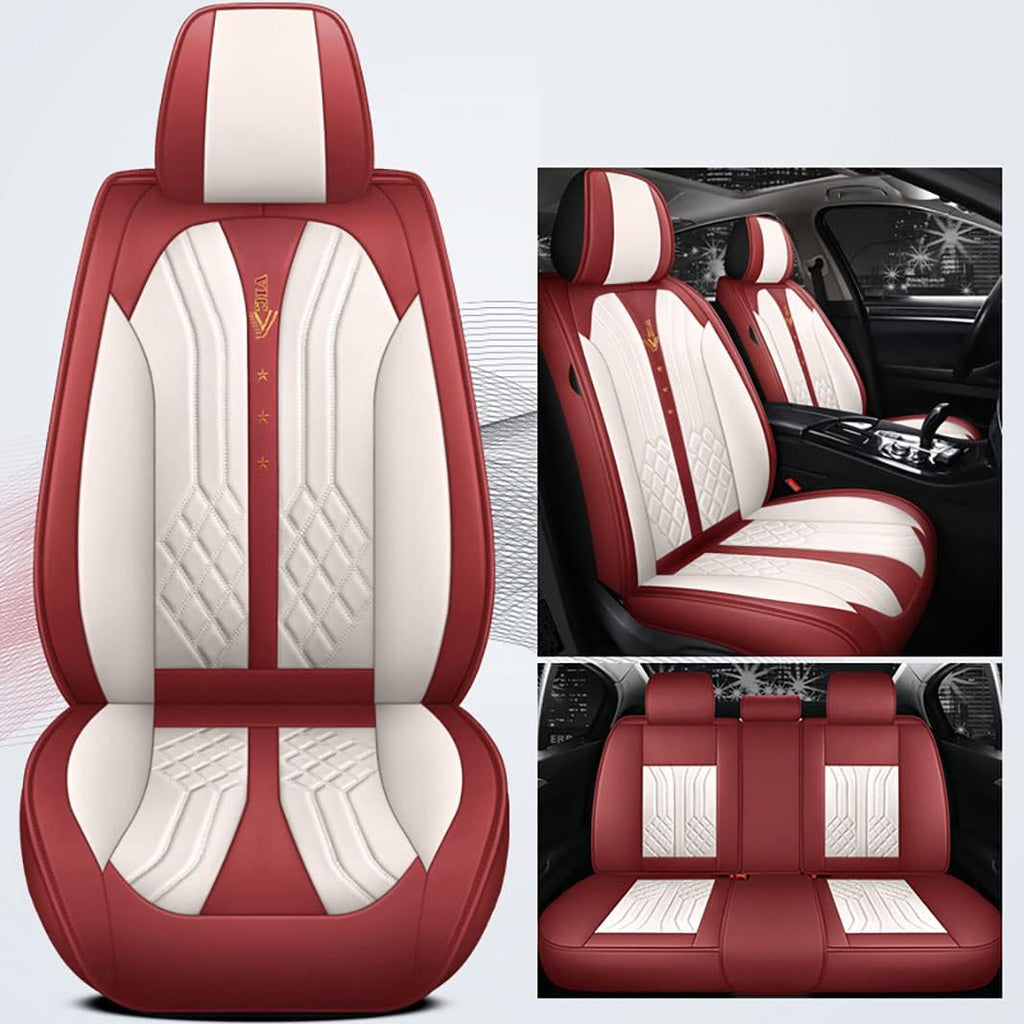 Black&Red 5 Seats Full Set Synthetic Leather Car Seat Cushion Protector A373042