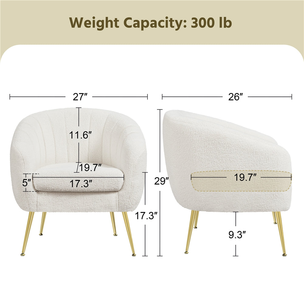 Ivory Tufted Velvet Accent Armchair with Gold Metal Legs D641