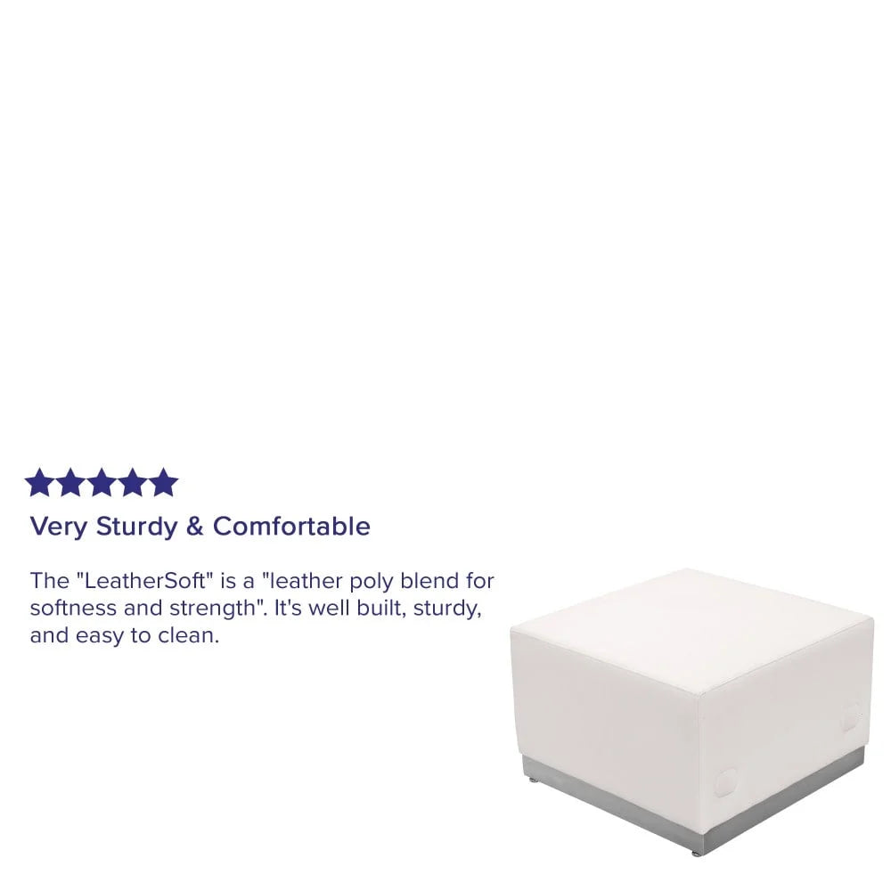 White LeatherSoft Ottoman with Stainless Steel Base K83413