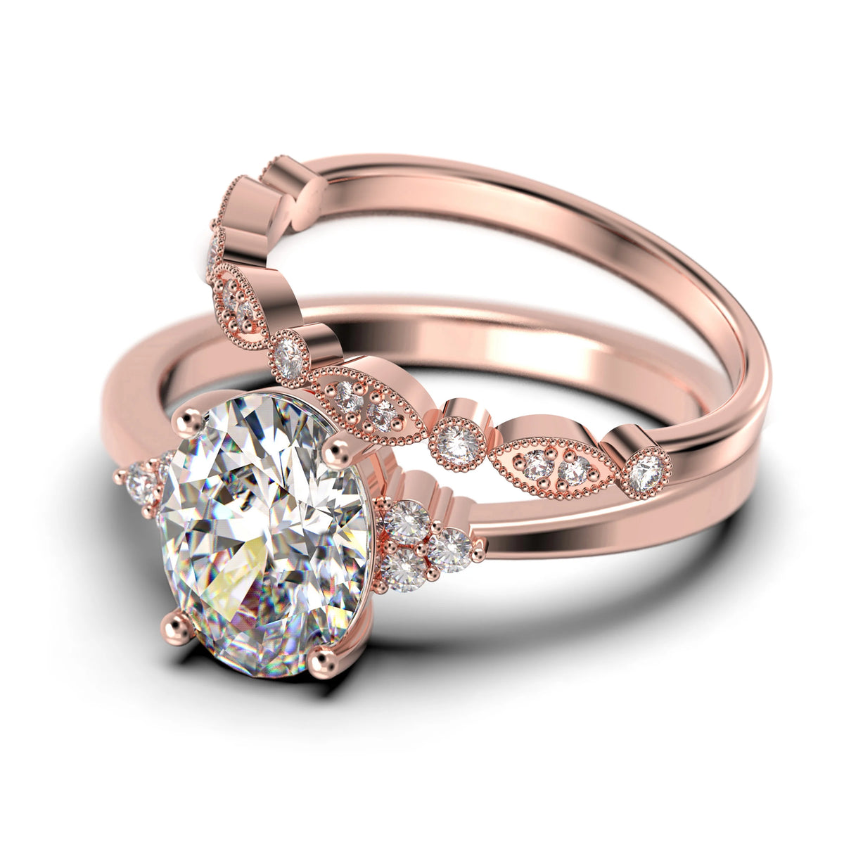 10k Solid Rose Gold Oval Cut Diamond Moissanite Engagement Ring U96291