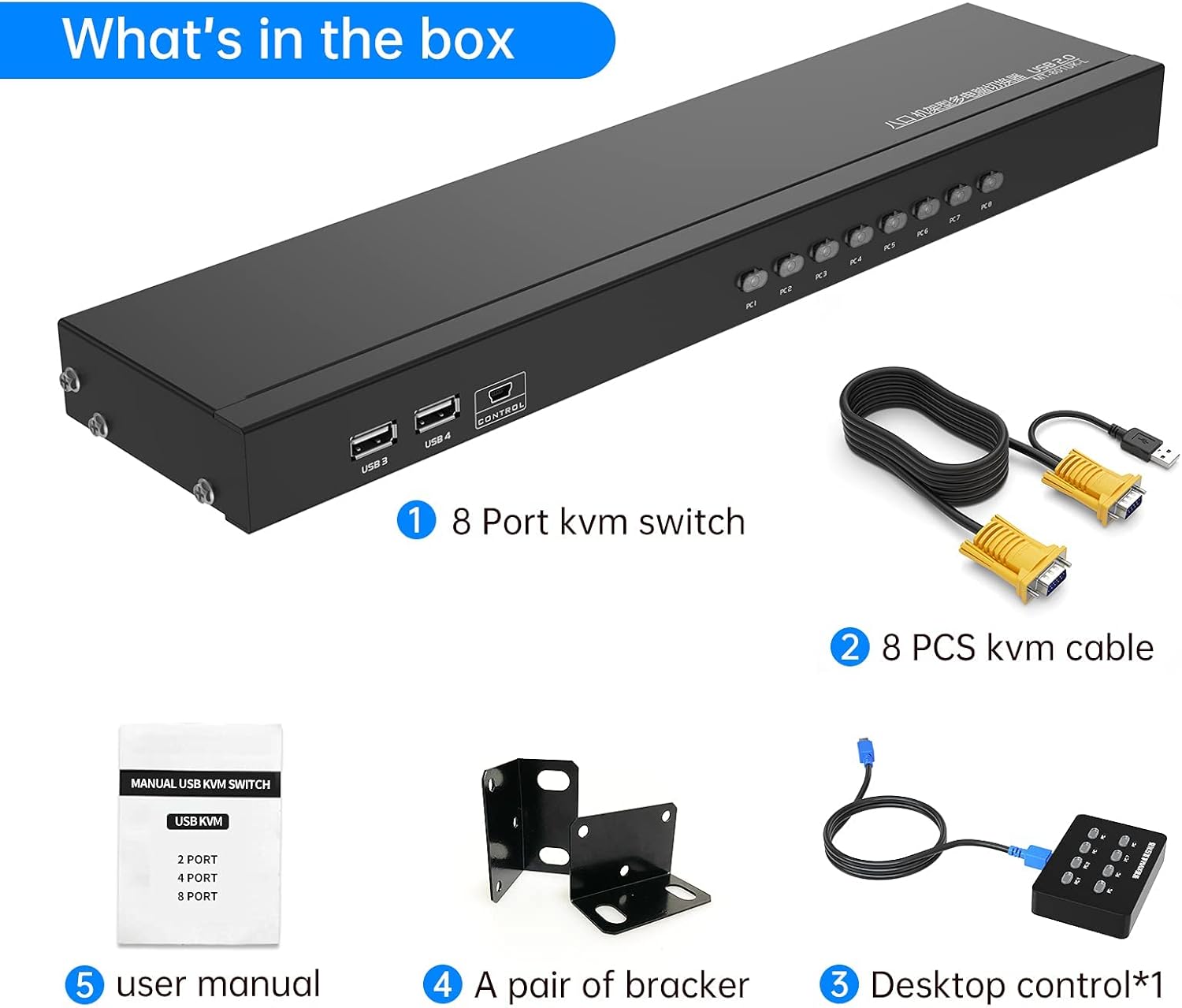VGA KVM 8 Port Rackmount KVM with 8 KVM Cables E448539