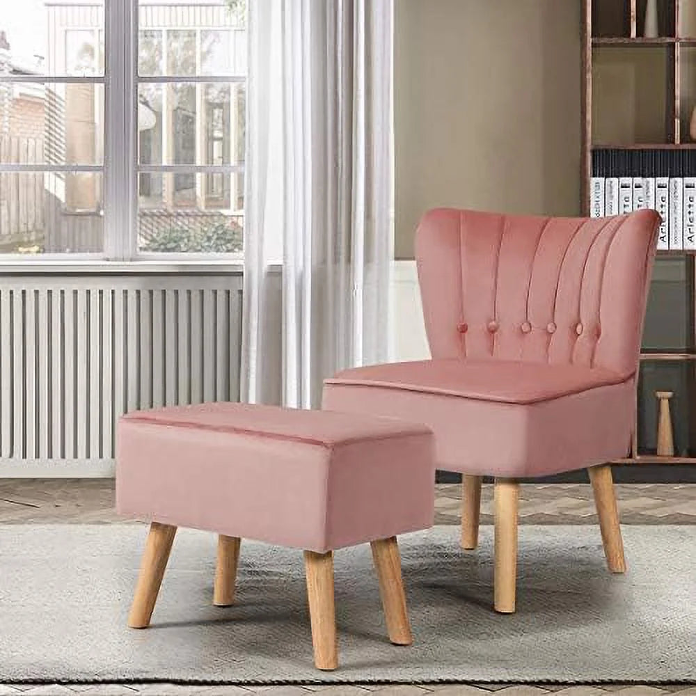 Velvet Accent Chair Ottoman Set H5429