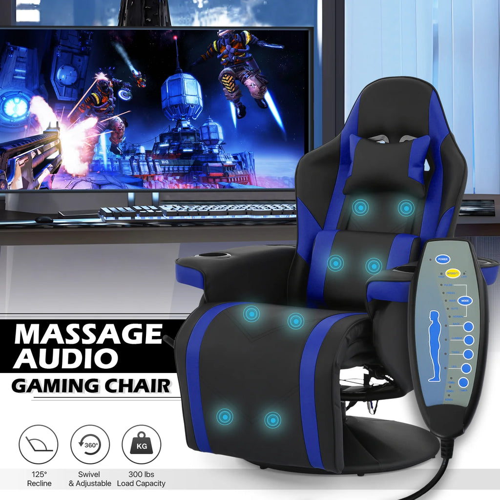 Blue Massage Gaming Recliner Chair with Speaker I3668