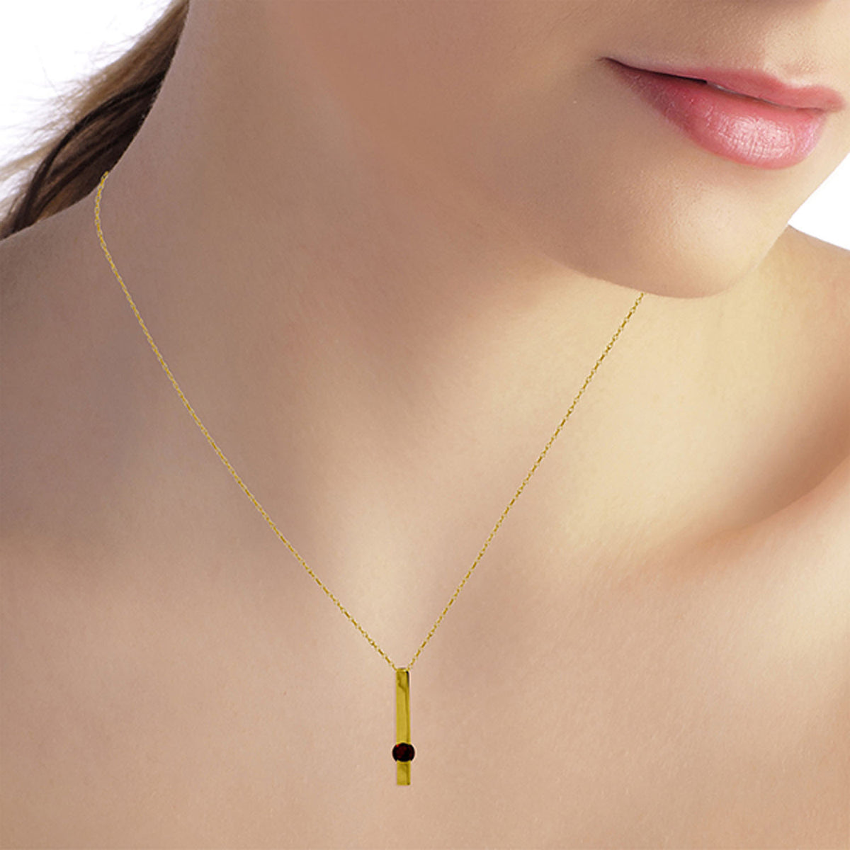 14k Yellow Gold 18" Vertical Bar Necklace with Garnet Y3853