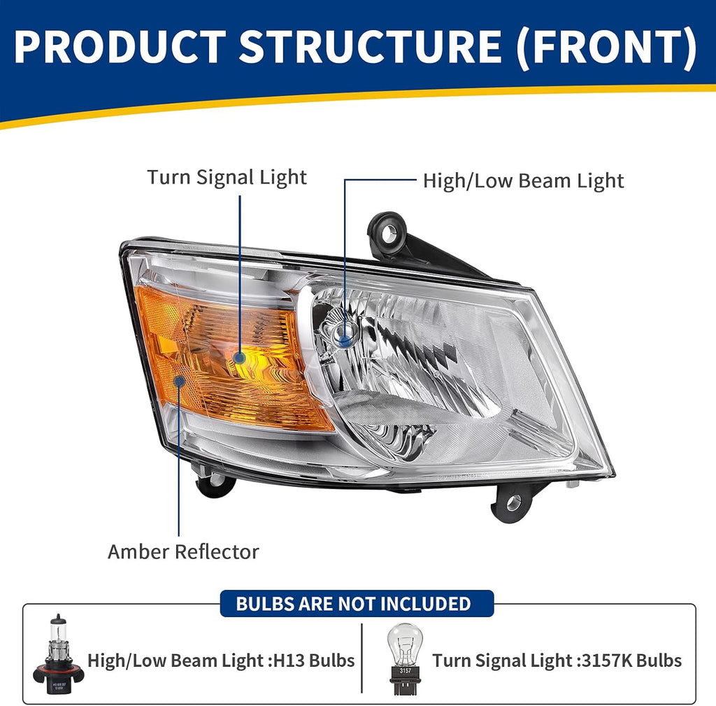 Chrome Housing Amber Reflector Clear Lens Headlight Assembly A87276