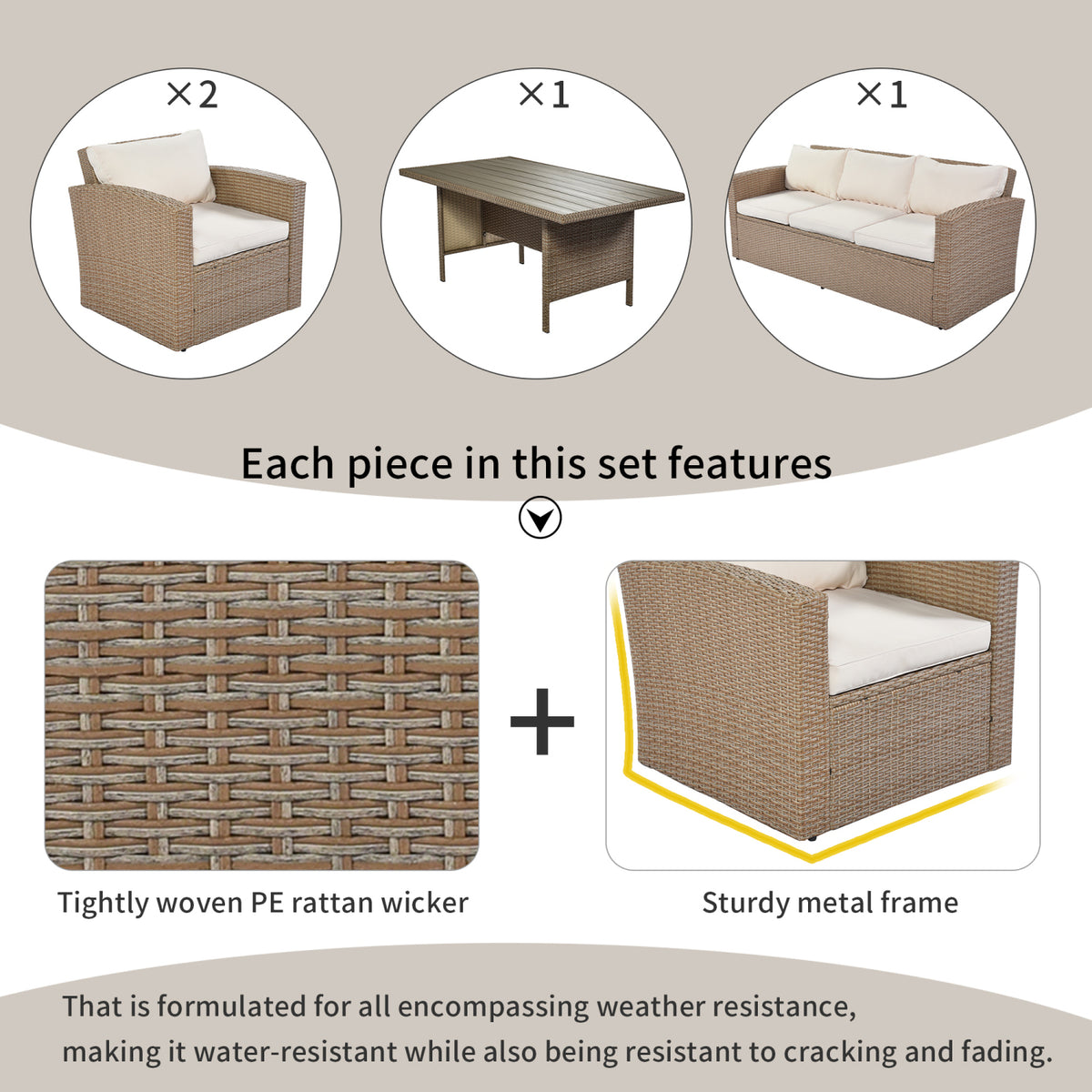 Beige 4-Piece Wicker Conversation Sofa Set O22893
