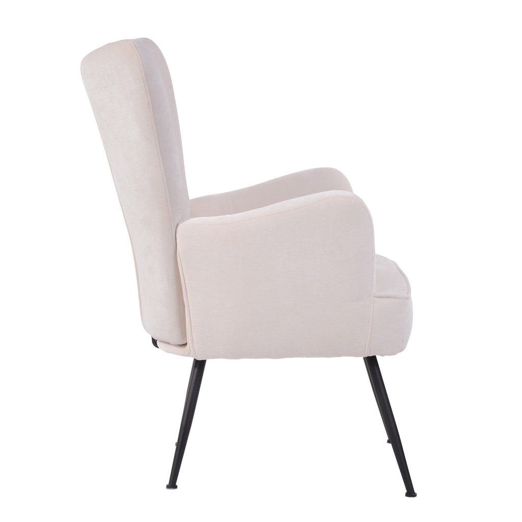 White Upholstered Fabric Accent Chair with Wooden Legs H661