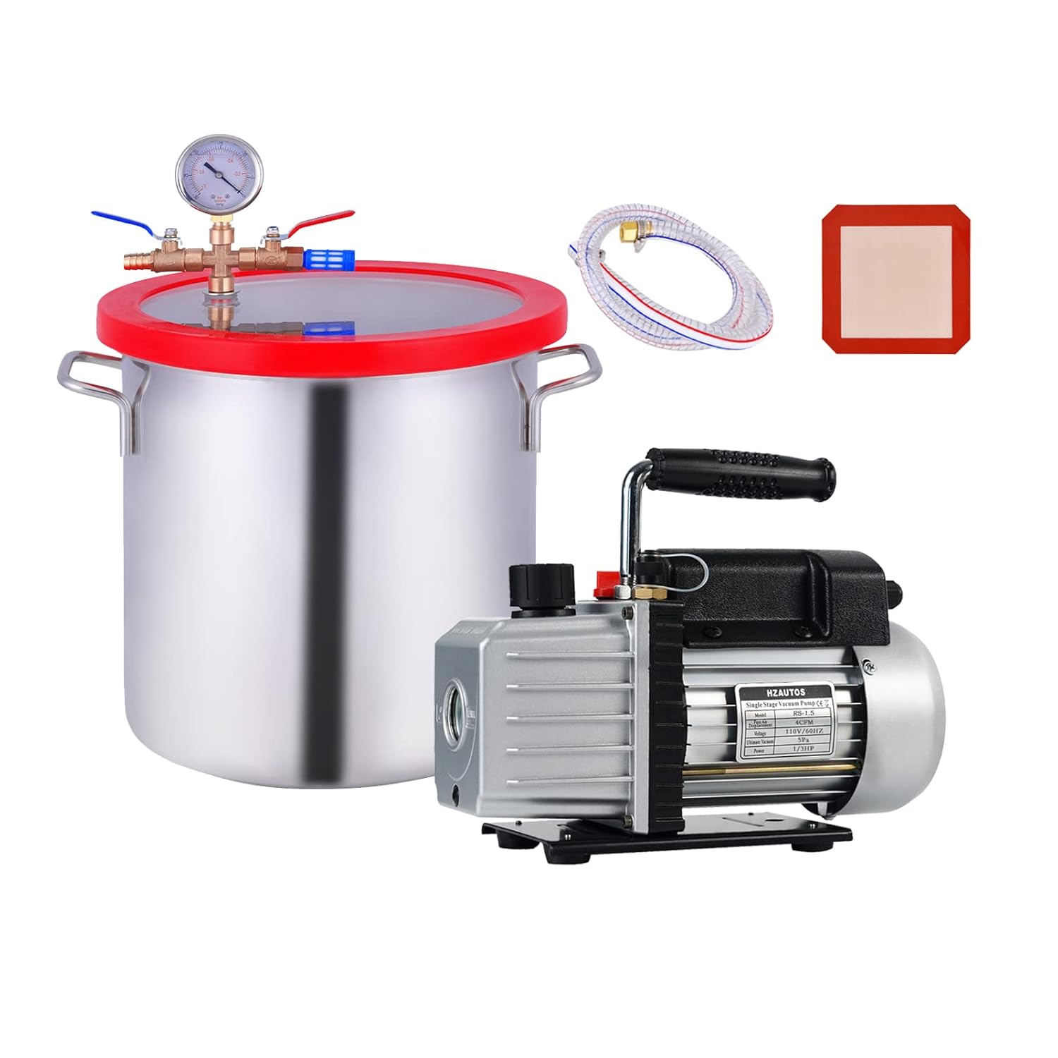 3 Gallon Tempered Glass Lid Vacuum Chamber with 4CFM 1/4HP Single Stage Vacuum Pump P2829