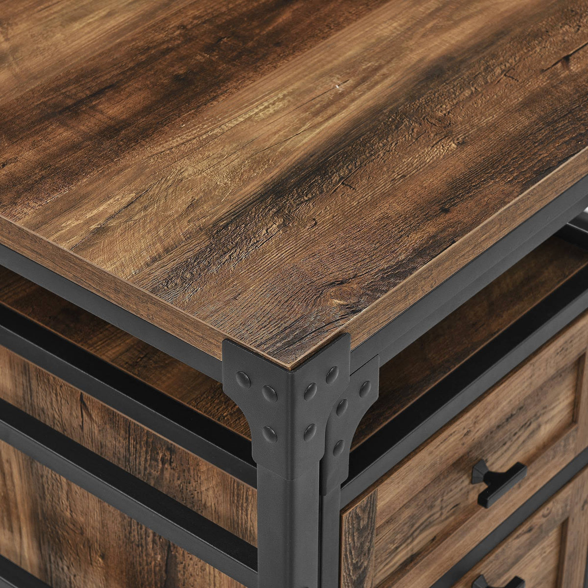 Angle Iron Writing Desk with 2 Drawer Filing Cabinet Reclaimed Barnwood Q66057