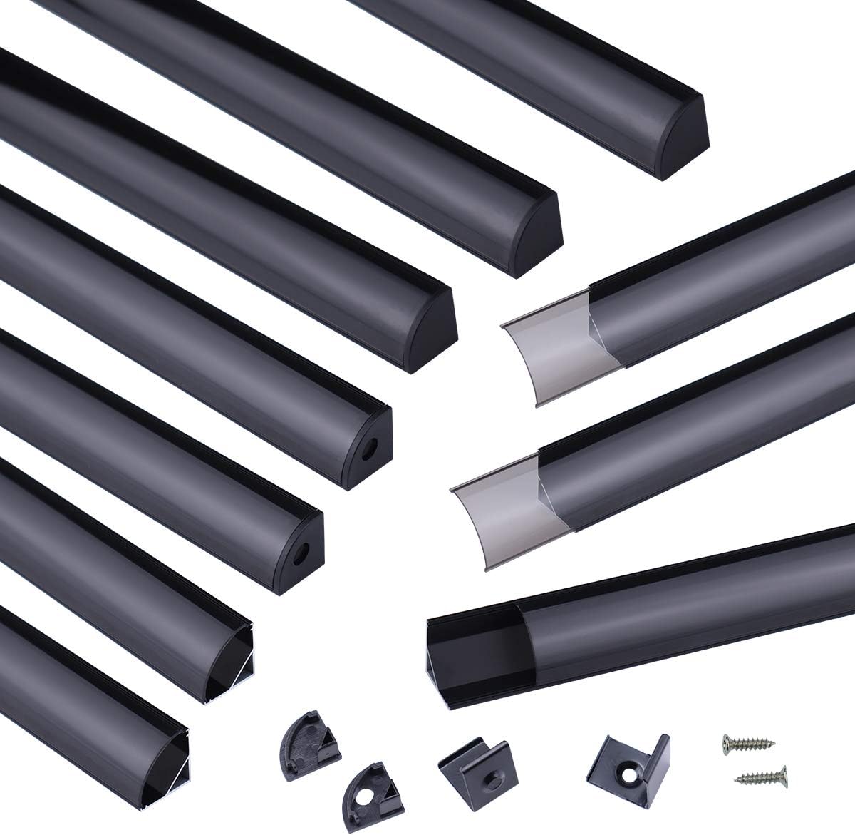 Black LED Channel System with Crystal Smoky Clear Cover Lens, Aluminum Extrusion Profile Strip Tape Lights V-Shape D565972