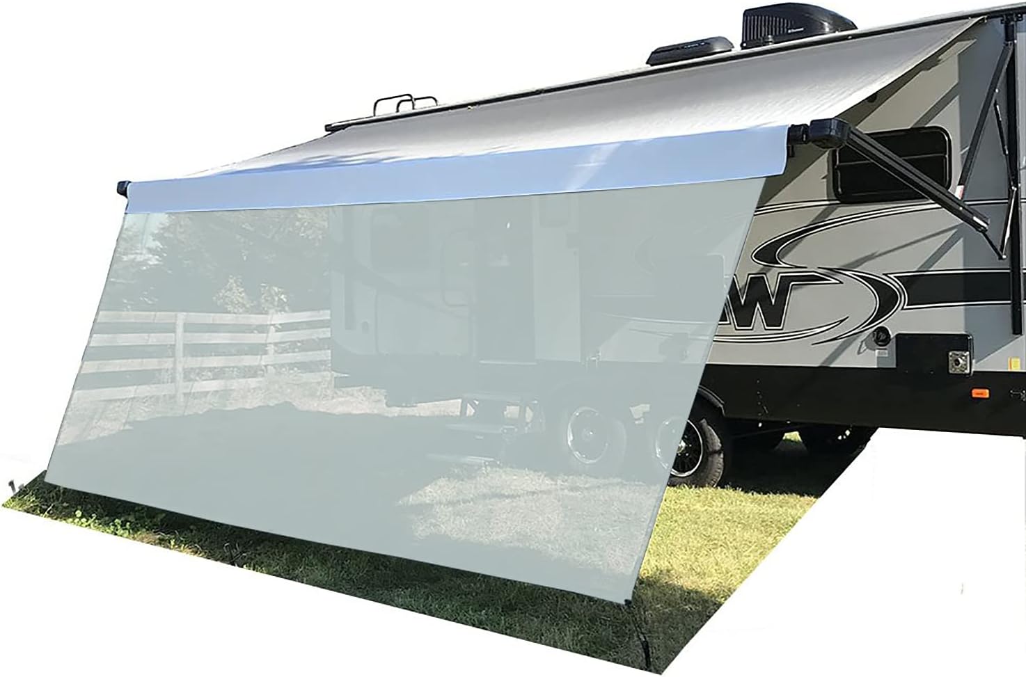 RV Awning Shade Screen 7' X 10' 3'' Blue Sunshade Camping Trailer UV Sun Blocker Pack of 2 V6599