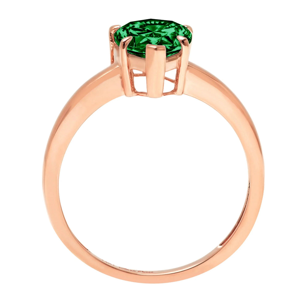 Pear Cut Green Simulated Emerald Solitaire Ring D412
